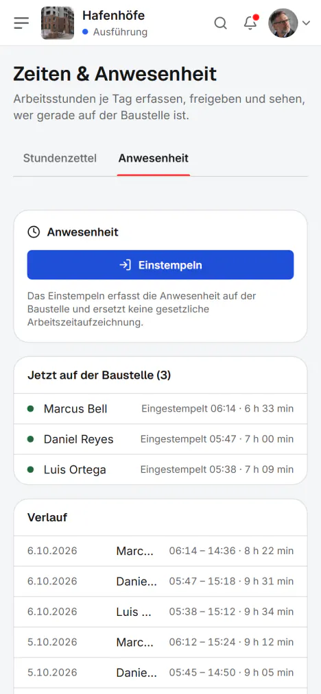 Screenshot aus Fidrel: In einer Sekunde eingestempelt