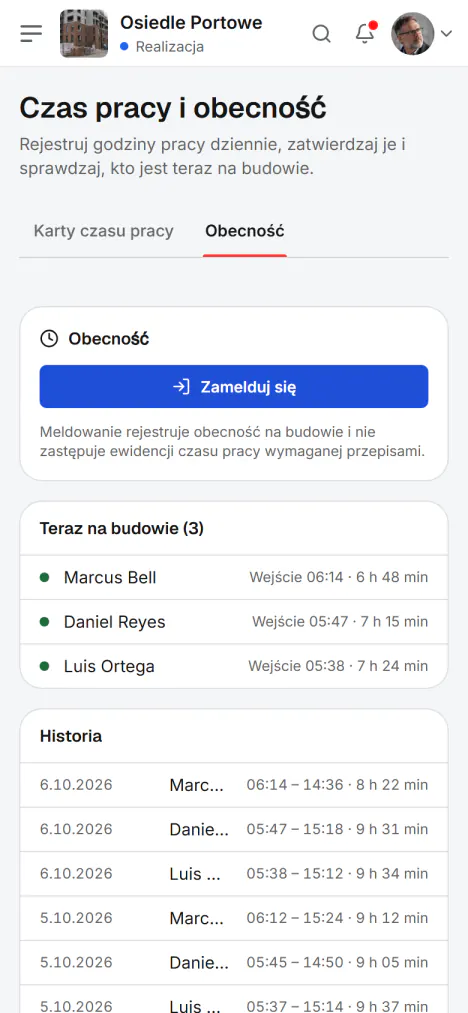 Zrzut ekranu z Fidrel: Zameldowanie w sekundę