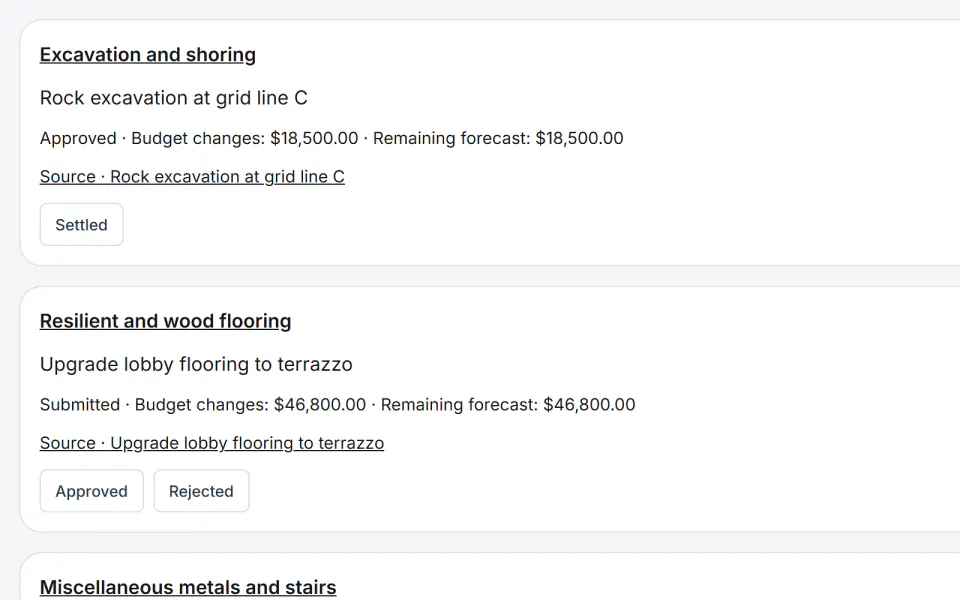 Screenshot from Fidrel: The budget changes only when someone approves it