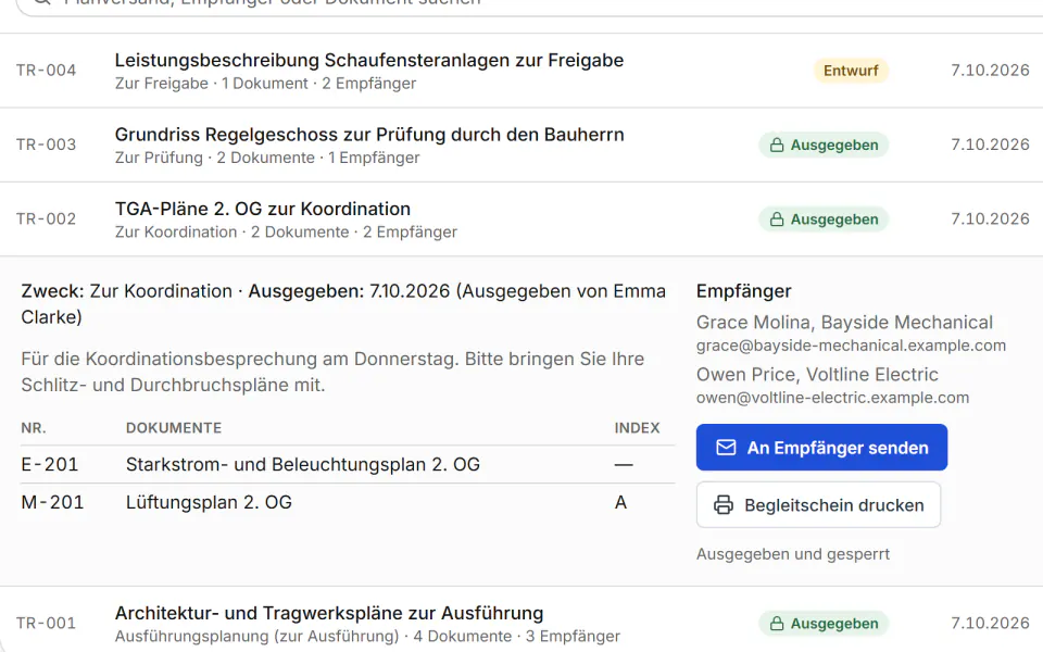 Screenshot aus Fidrel: Was versendet wurde, lässt sich vorzeigen