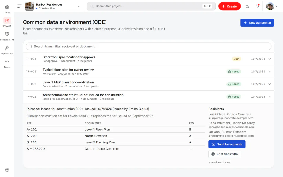 Screenshot from Fidrel: Transmittal log