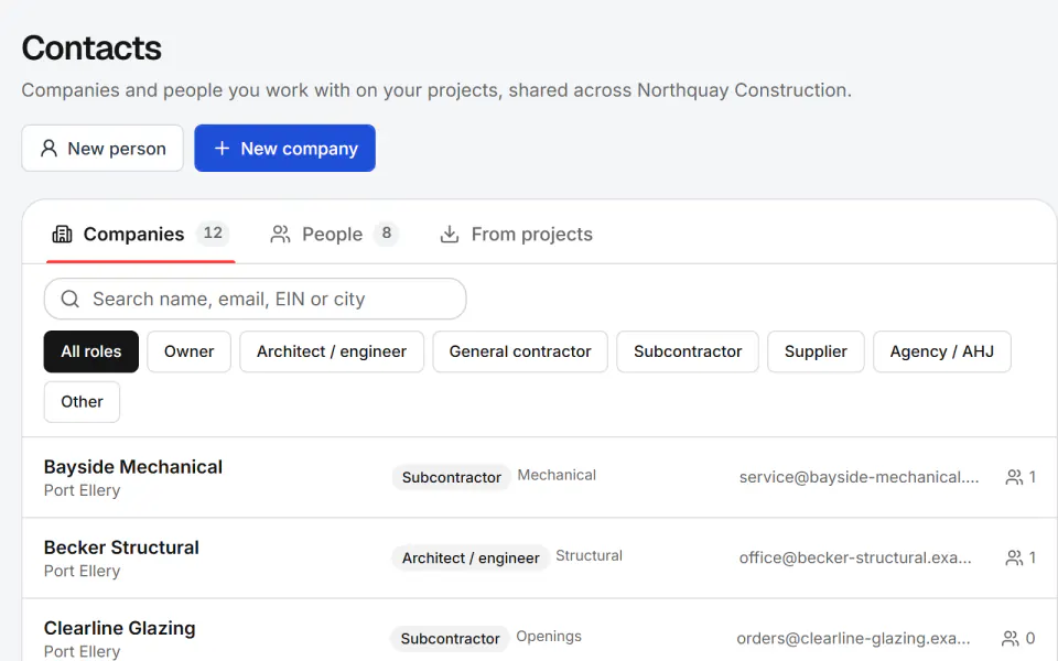 Screenshot from Fidrel: Companies and contacts in one place