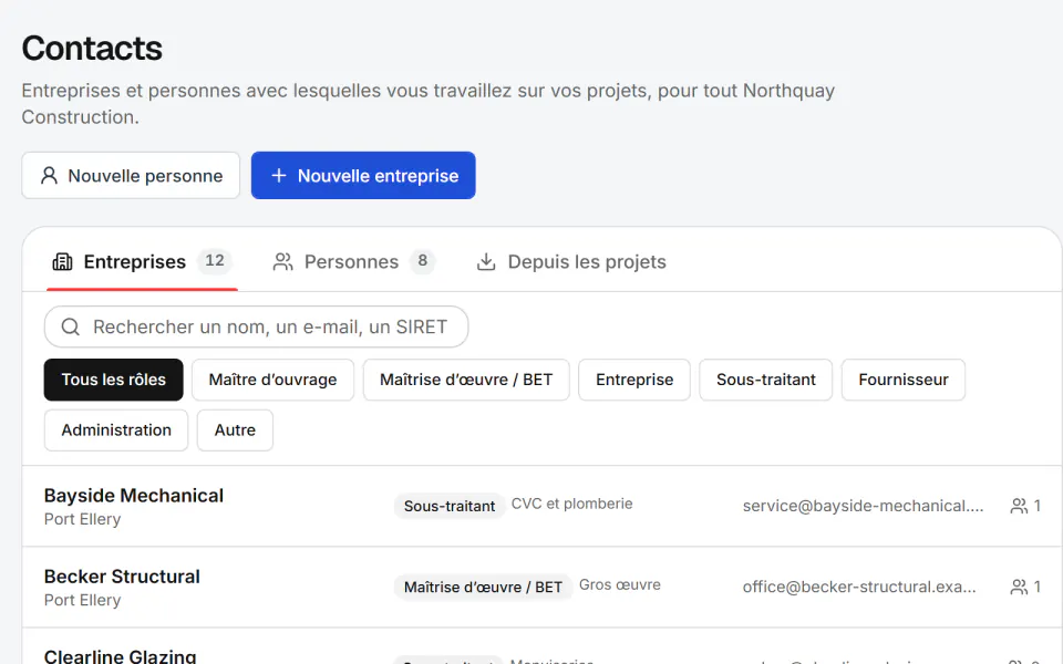 Capture d’écran de Fidrel : Entreprises et contacts au même endroit