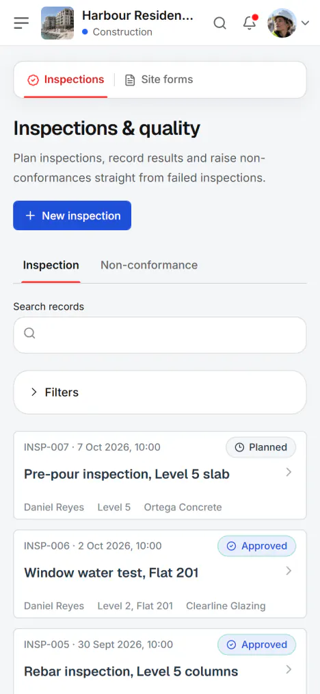 Screenshot from Fidrel: The inspection is recorded with photos