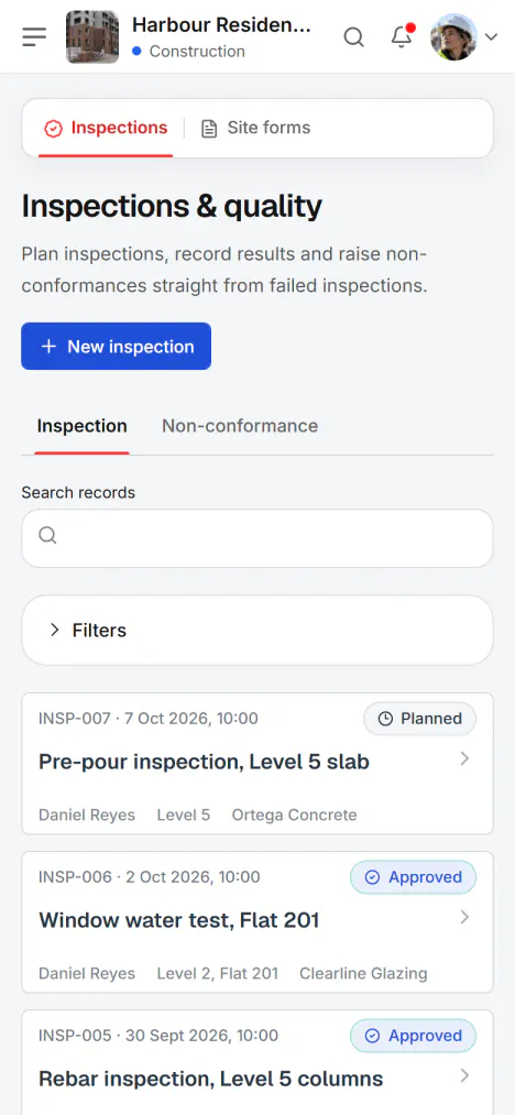 Screenshot from Fidrel: The inspection is recorded with photos