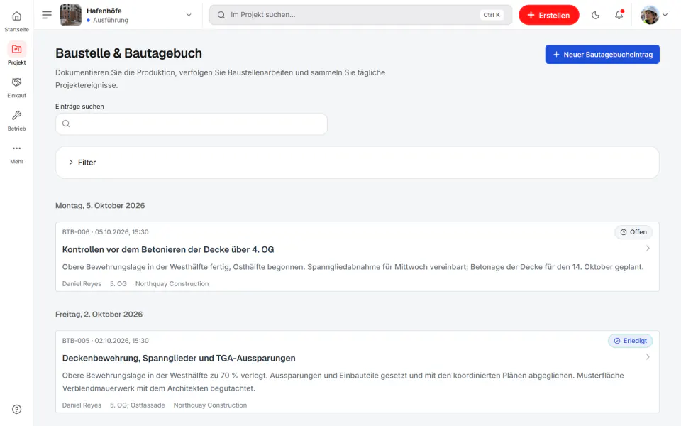 Screenshot aus Fidrel: Bautagebuch