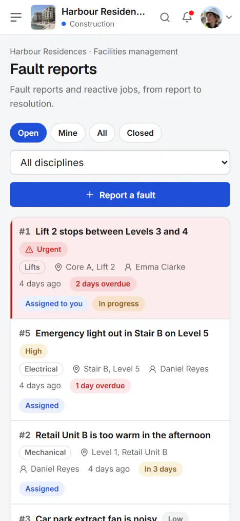 Screenshot from Fidrel: Report the fault where you see it