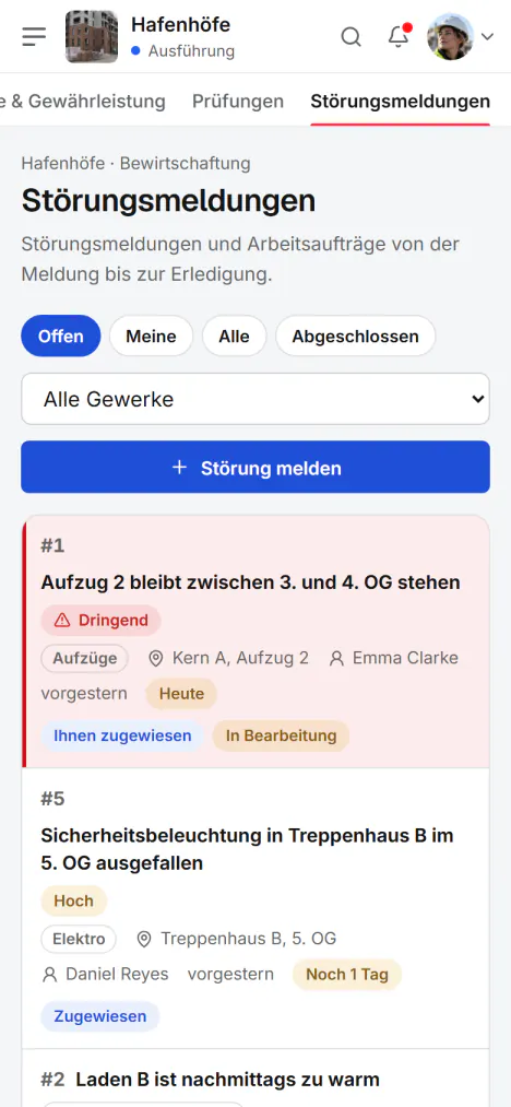 Screenshot aus Fidrel: Störung melden, wo Sie sie sehen
