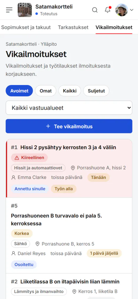 Kuvakaappaus Fidrelistä: Ilmoita viasta siellä, missä näet sen