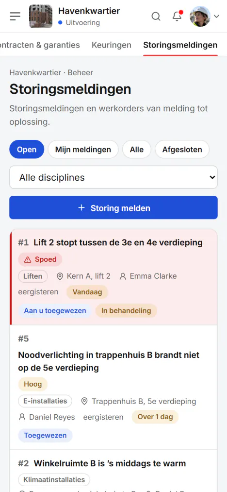 Schermafbeelding van Fidrel: Meld de storing waar u die ziet