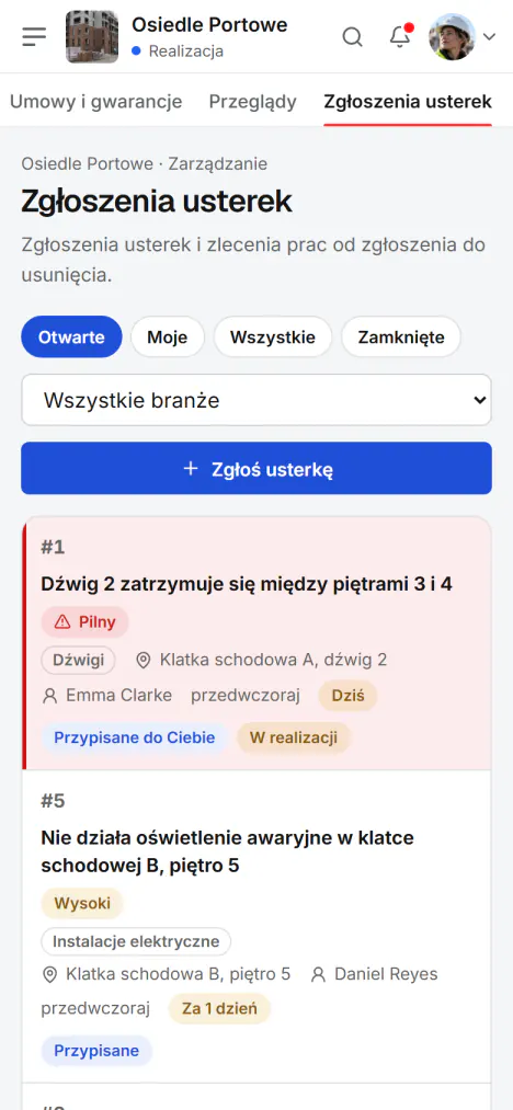 Zrzut ekranu z Fidrel: Zgłoś usterkę tam, gdzie ją widzisz