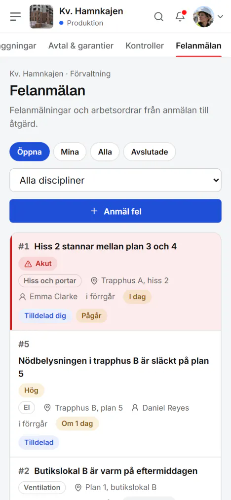 Skärmbild från Fidrel: Anmäl felet där du ser det