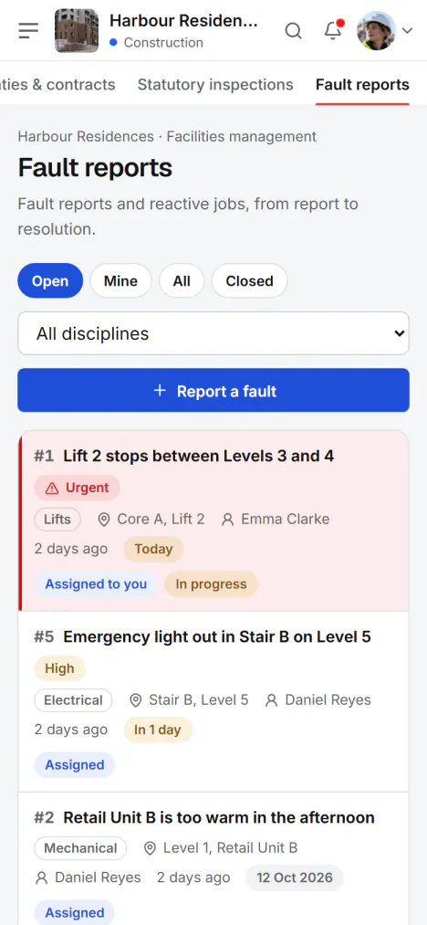 Screenshot from Fidrel: Report the fault where you see it