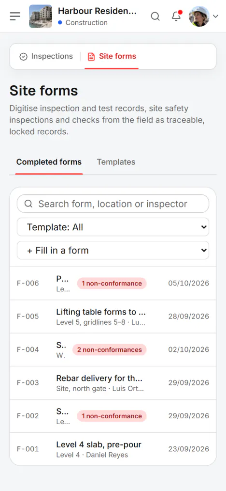 Screenshot from Fidrel: Three buttons per check item