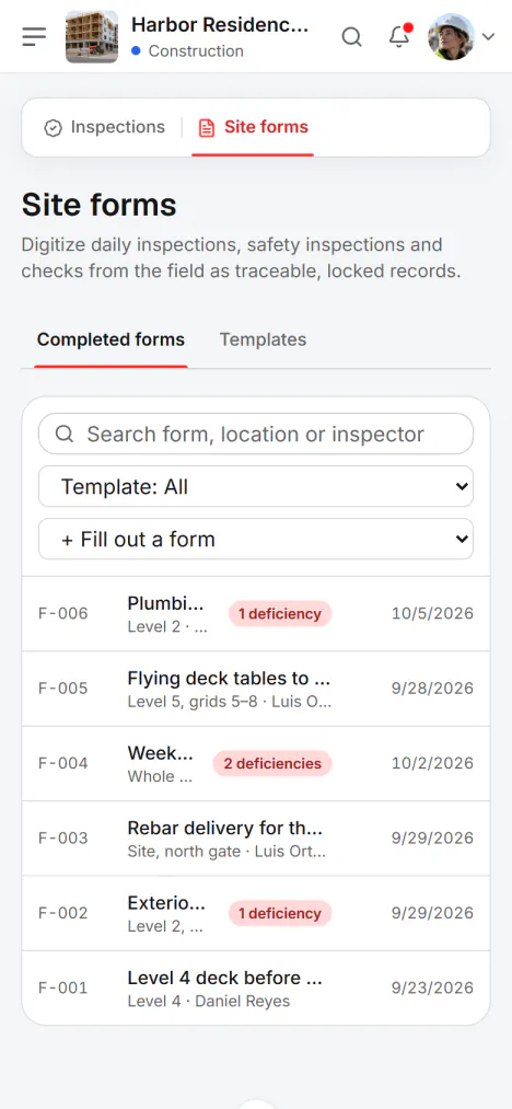Screenshot from Fidrel: Three buttons per check item