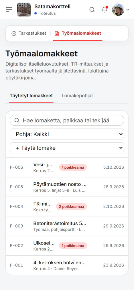 Kuvakaappaus Fidrelistä: Kolme painiketta joka kohdassa