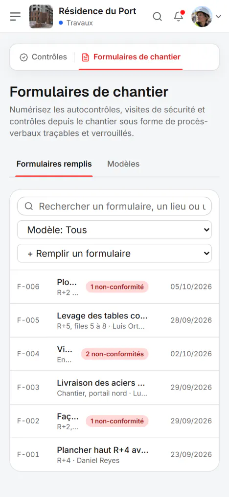Capture d’écran de Fidrel : Trois boutons par point de contrôle
