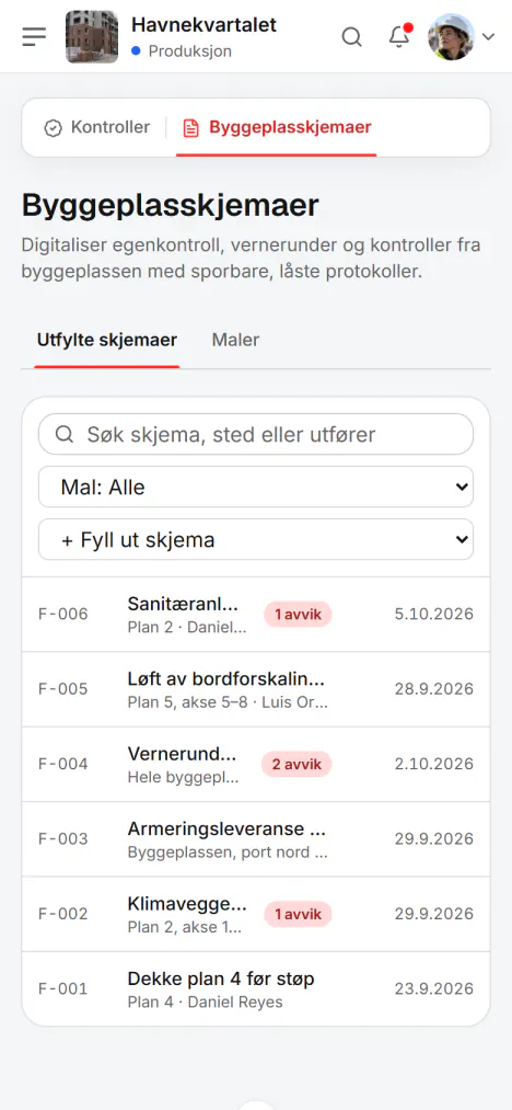 Skjermbilde fra Fidrel: Tre knapper per kontrollpunkt
