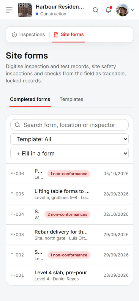 Screenshot from Fidrel: Three buttons per check item