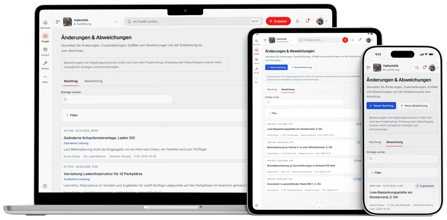 Screenshot aus Fidrel: Nachträge & Abweichungen