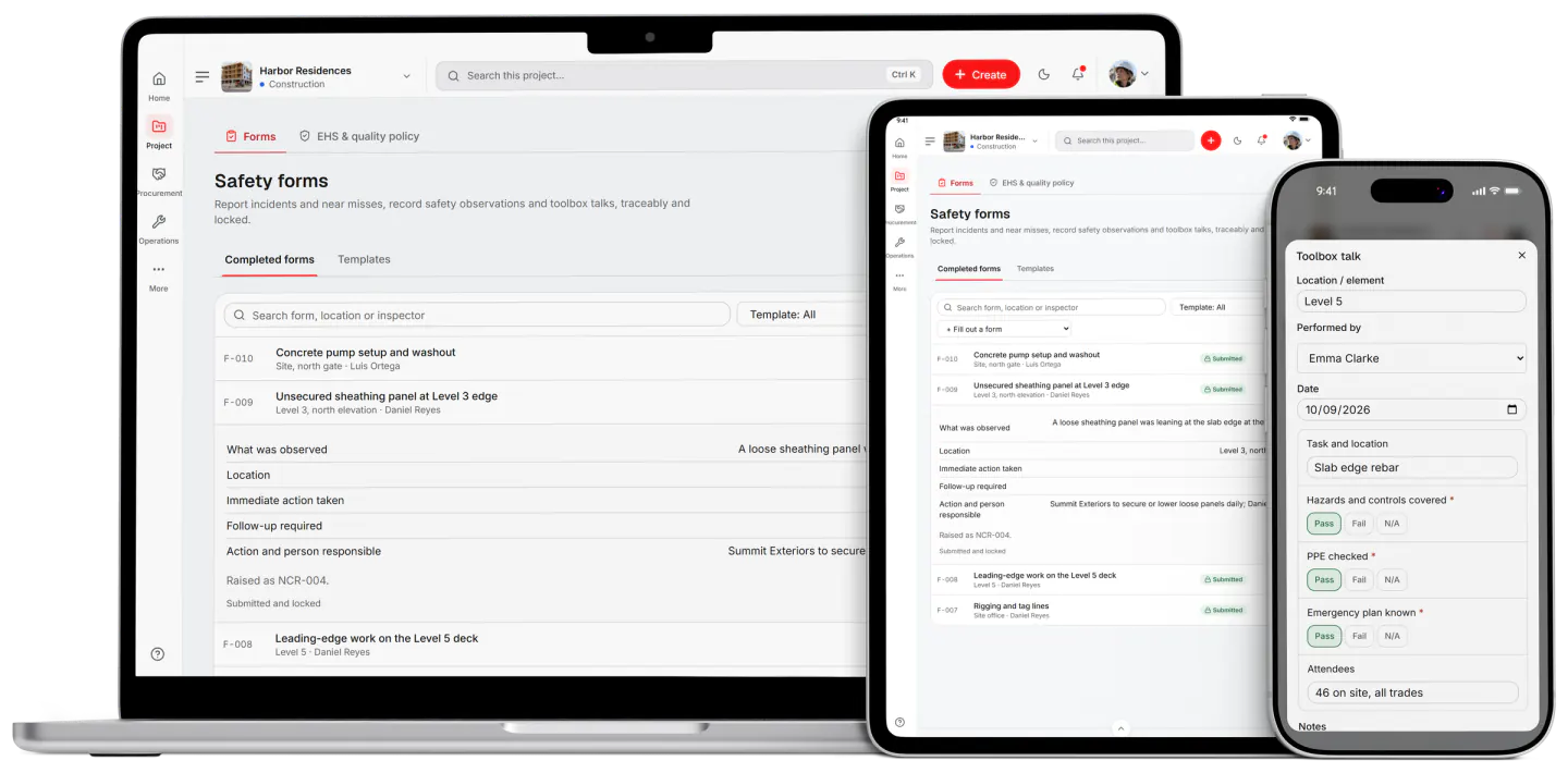 Screenshot from Fidrel: Safety forms