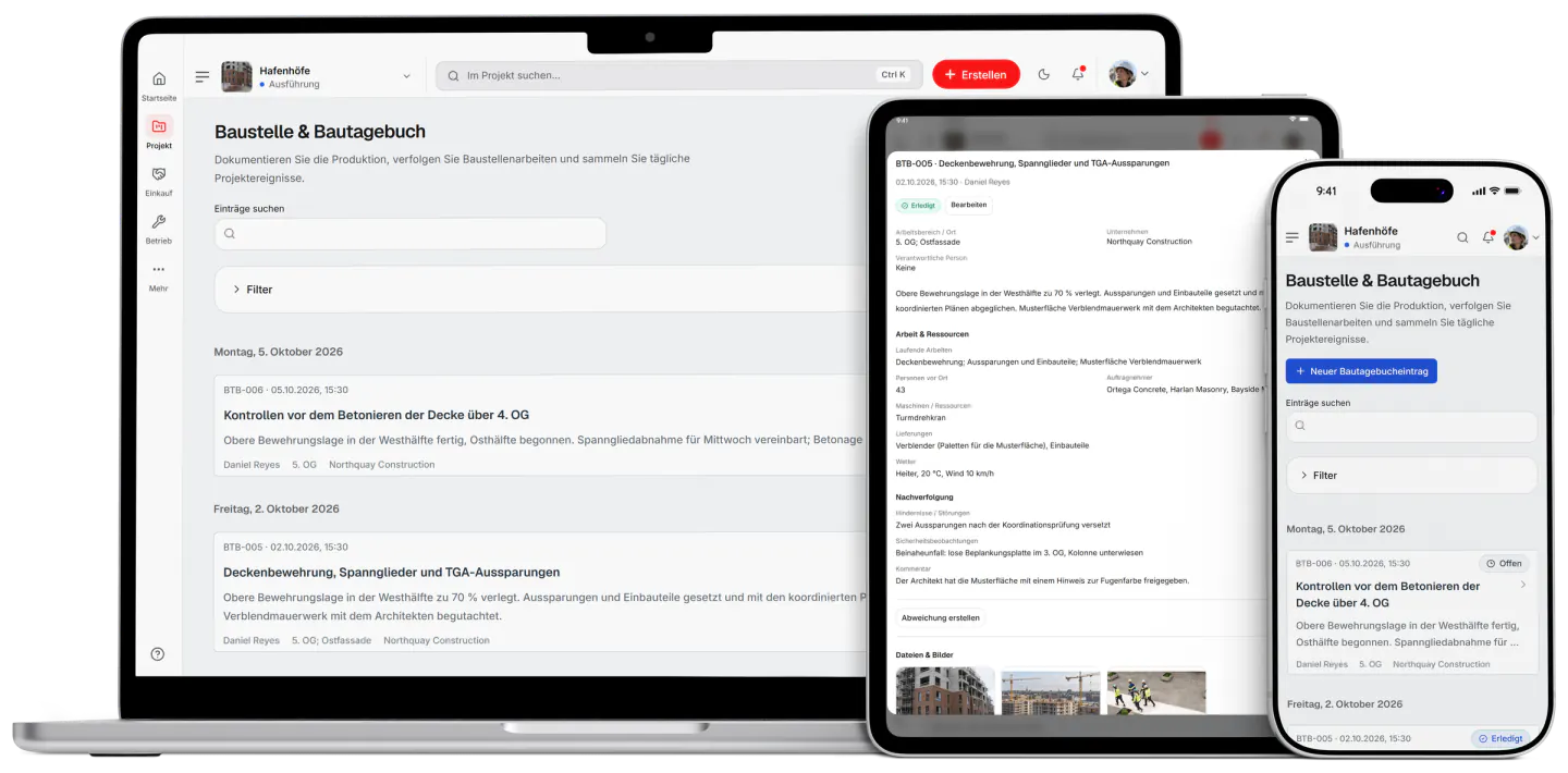 Screenshot aus Fidrel: Baustelle & Bautagebuch