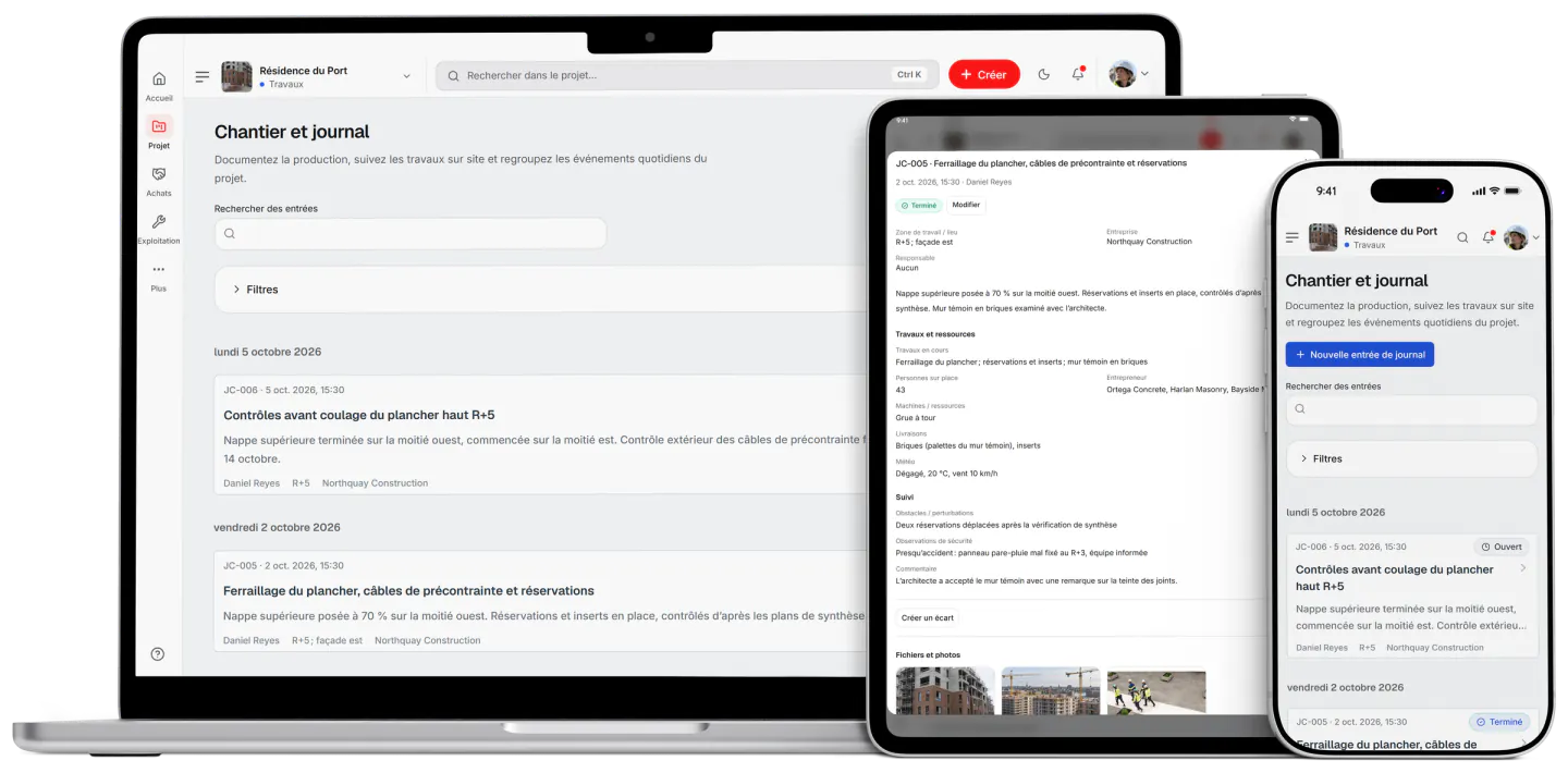 Capture d’écran de Fidrel : Chantier et journal