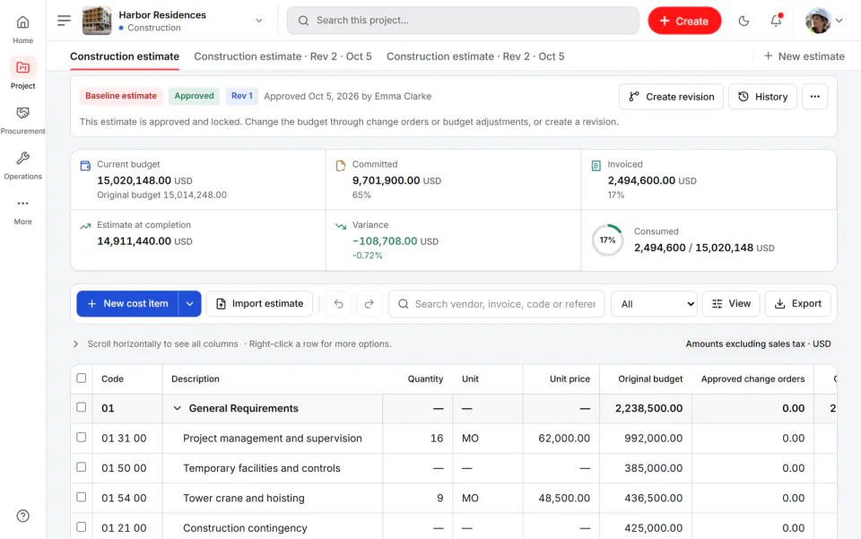 Screenshot from Fidrel: Cost estimation