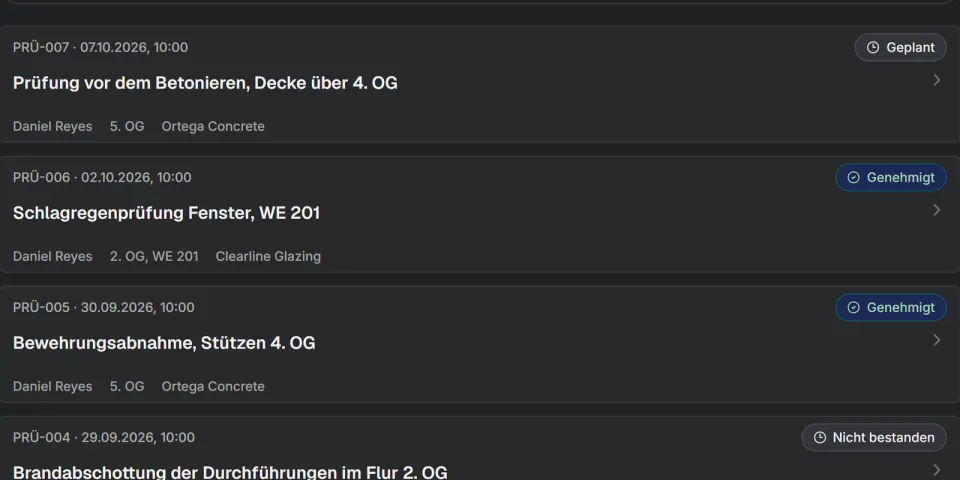 Screenshot aus Fidrel: Kontrollen & Qualität