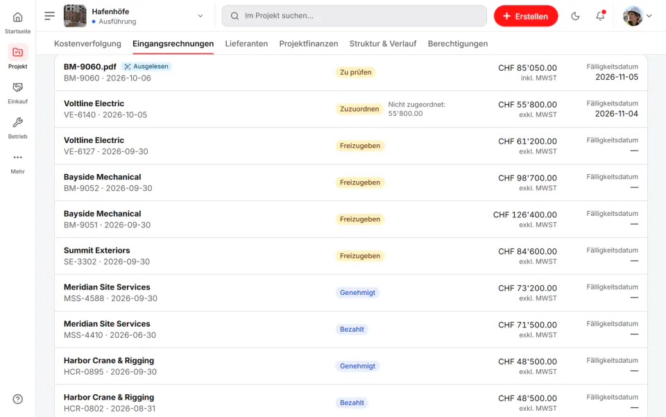 Screenshot aus Fidrel: Eingangsrechnungen
