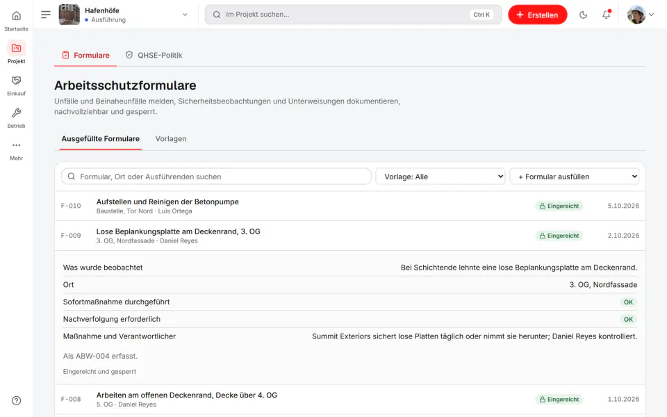 Screenshot aus Fidrel: Formulare