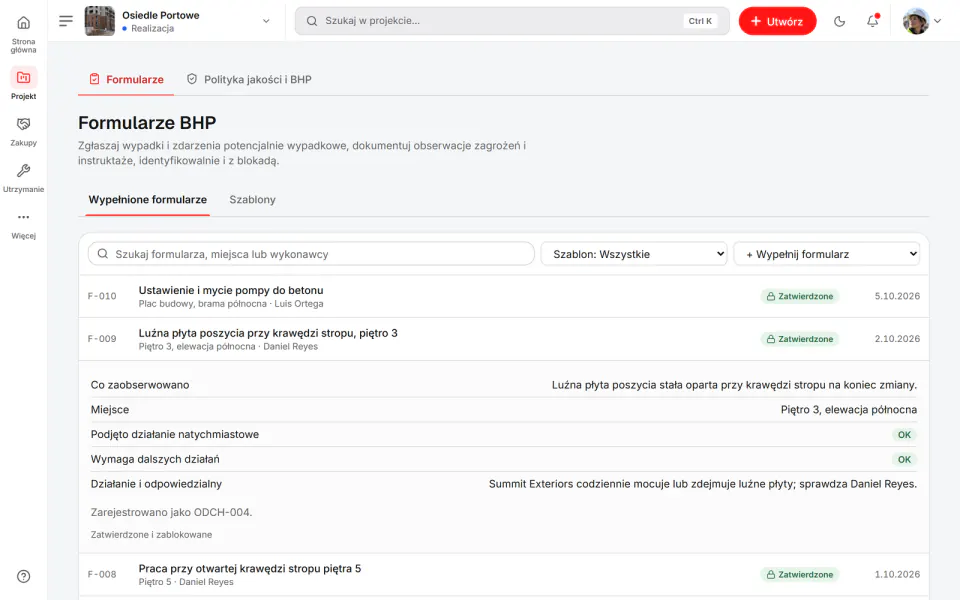 Zrzut ekranu z Fidrel: Formularze