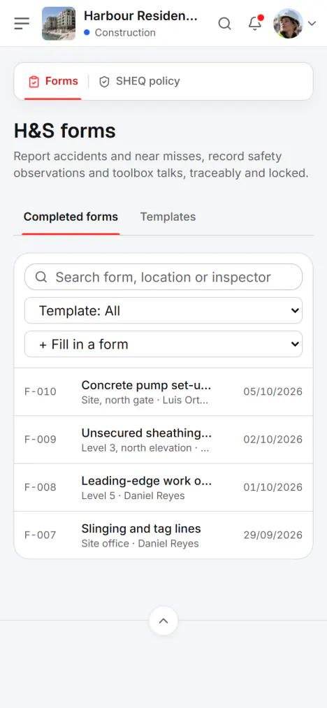 Screenshot from Fidrel: The whole form on your phone