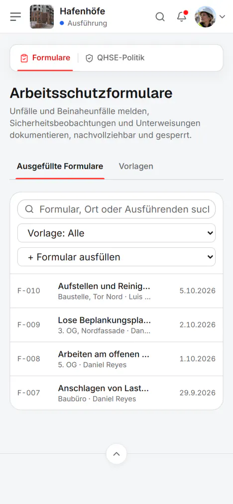 Screenshot aus Fidrel: Das ganze Formular auf dem Smartphone