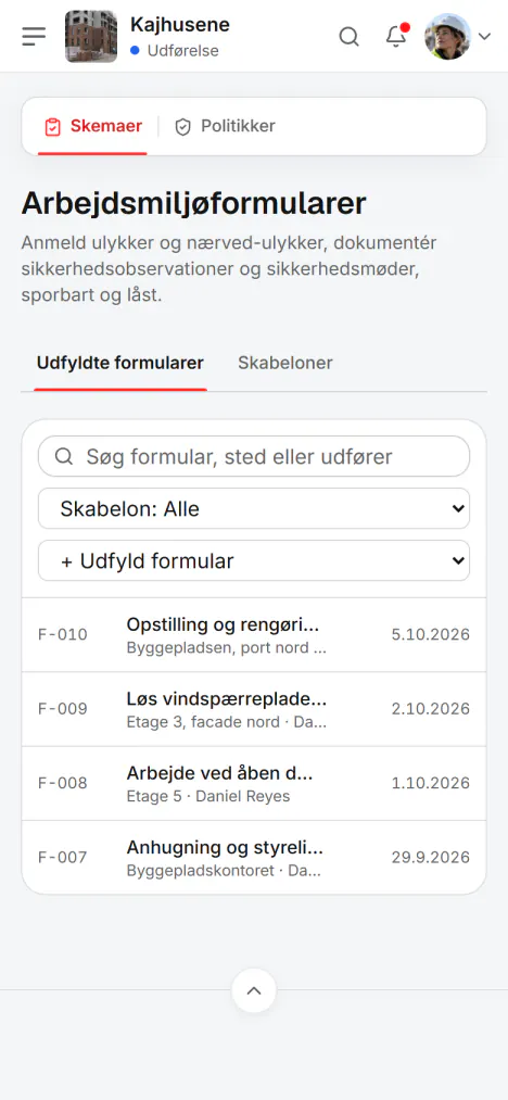 Skærmbillede fra Fidrel: Hele formularen på telefonen