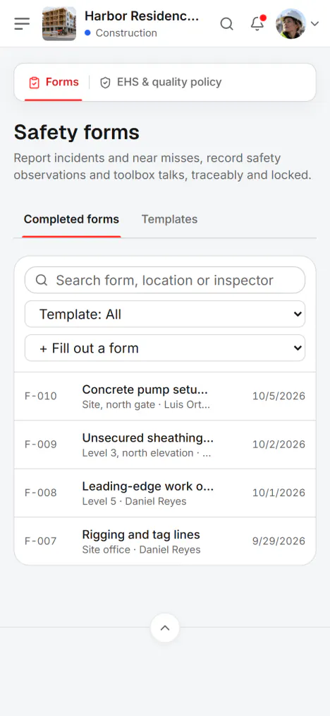 Screenshot from Fidrel: The whole form on your phone