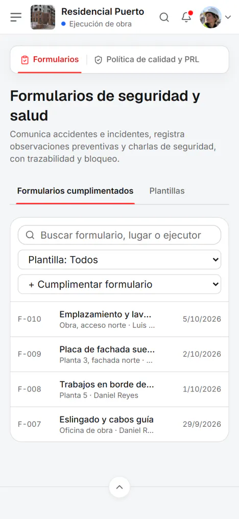 Captura de pantalla de Fidrel: Todo el formulario en el móvil