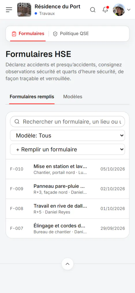 Capture d’écran de Fidrel : Tout le formulaire sur le téléphone