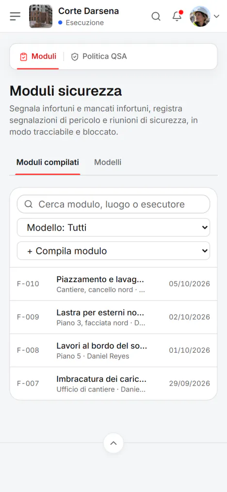 Schermata di Fidrel: Tutto il modulo sul telefono