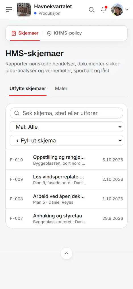Skjermbilde fra Fidrel: Hele skjemaet på telefonen