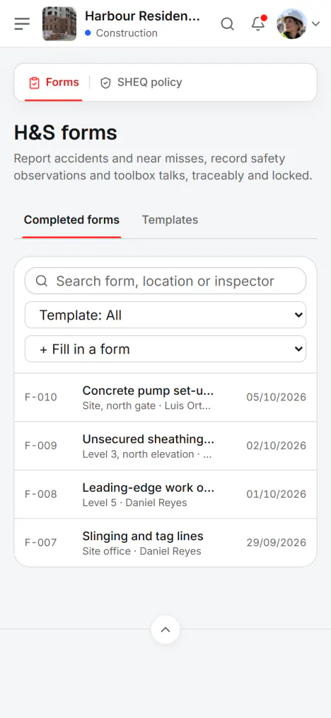 Screenshot from Fidrel: The whole form on your phone