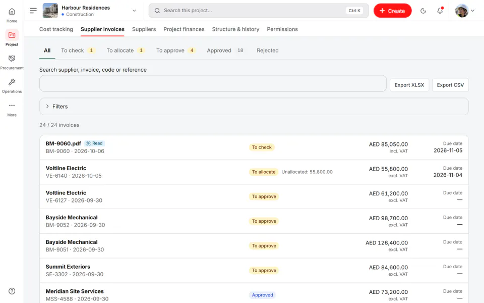 Screenshot from Fidrel: Invoices