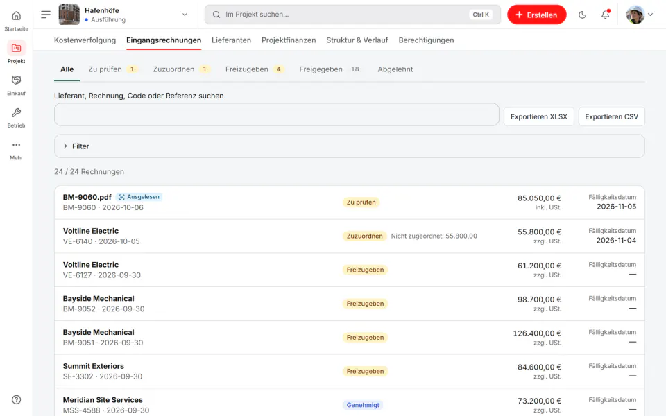 Screenshot aus Fidrel: Rechnungen