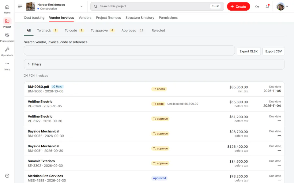 Screenshot from Fidrel: Invoices