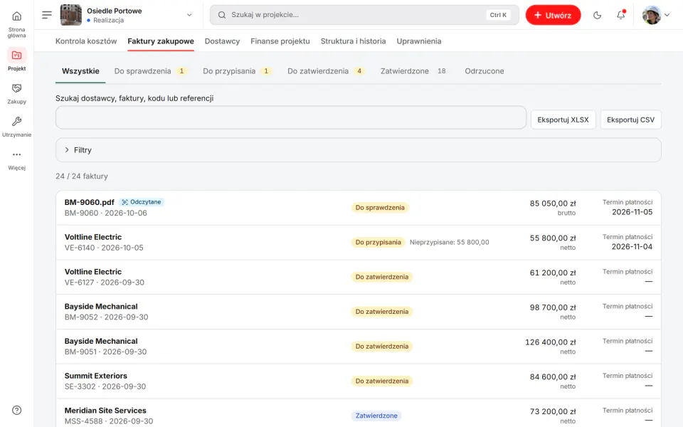 Zrzut ekranu z Fidrel: Faktury