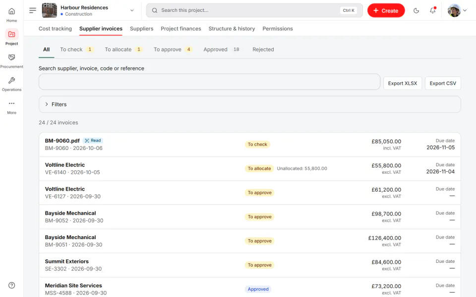 Screenshot from Fidrel: Invoices