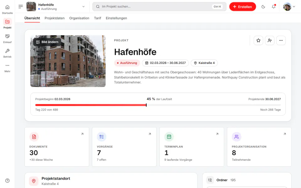 Screenshot aus Fidrel: Projektübersicht