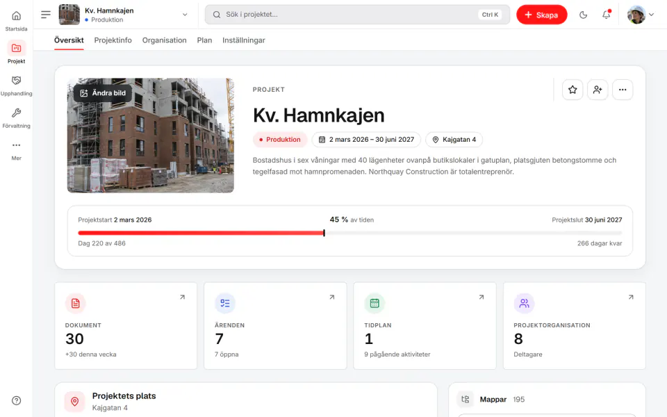 Skärmbild från Fidrel: Projektöversikt