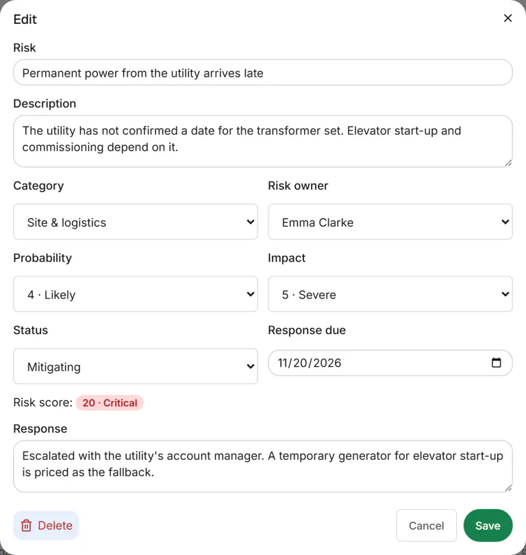 Screenshot from Fidrel: The risk owner gets notified