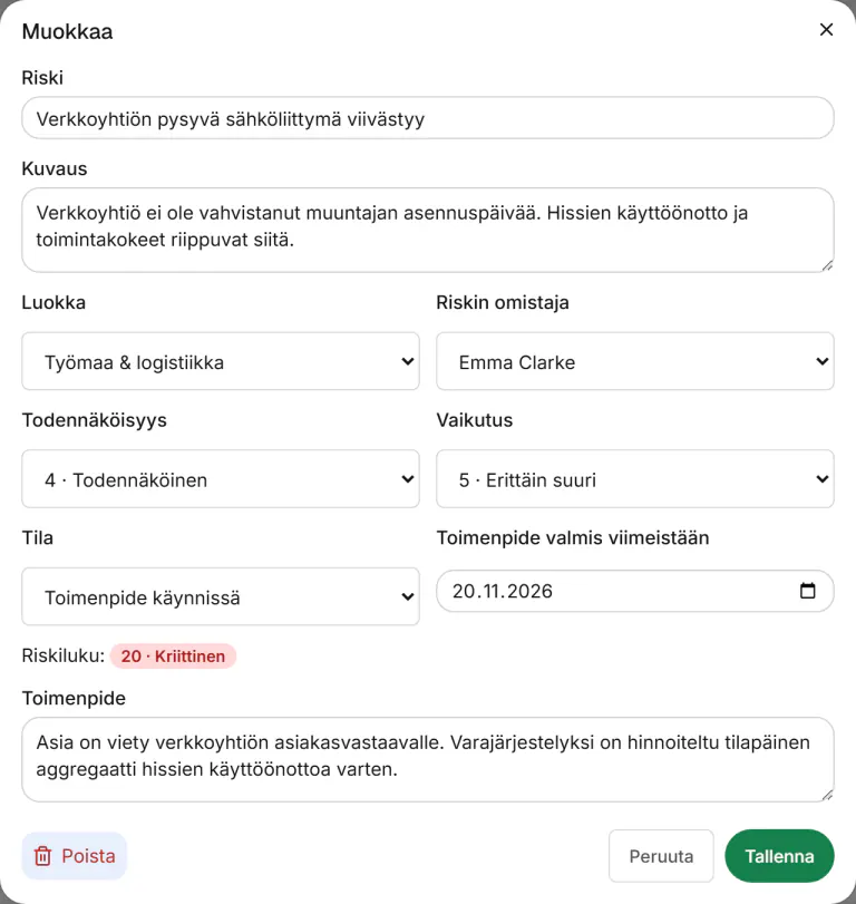 Kuvakaappaus Fidrelistä: Riskin omistaja saa tiedon